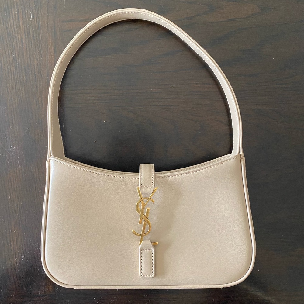 Saint Laurent Taupe Leather Shoulder Bag with Gold YSL Emblem - Picture 2 of 14
